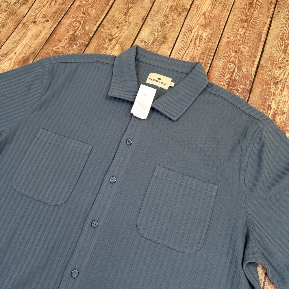 The Normal Brand Ribbed Button Down Shirt Mens XX-Large Blue Short Sleeve Pocket